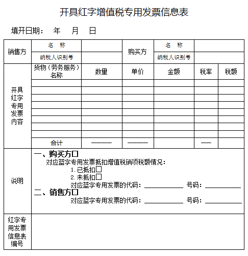 红字增值税专用发票信息表要怎么填写?